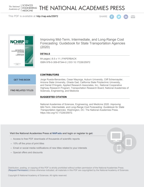 Cover image for book Improving Mid-Term, Intermediate, and Long-Range Cost Forecasting: Guidebook for State Transportation Agencies
