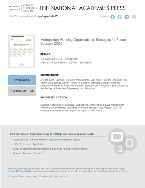 Cover image for book Metropolitan Planning Organizations: Strategies for Future Success