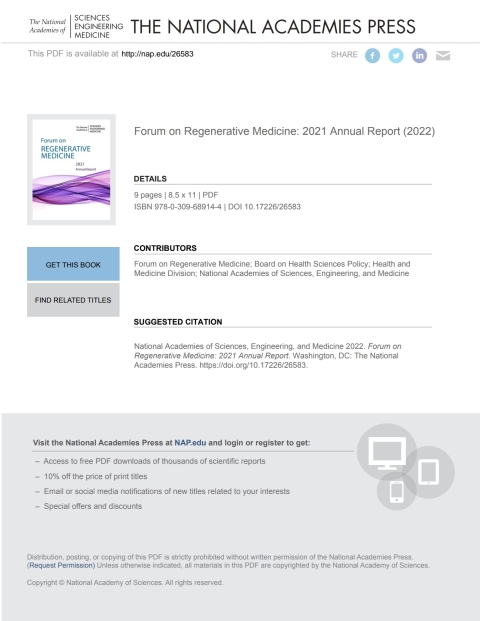 Cover image for book Forum on Regenerative Medicine