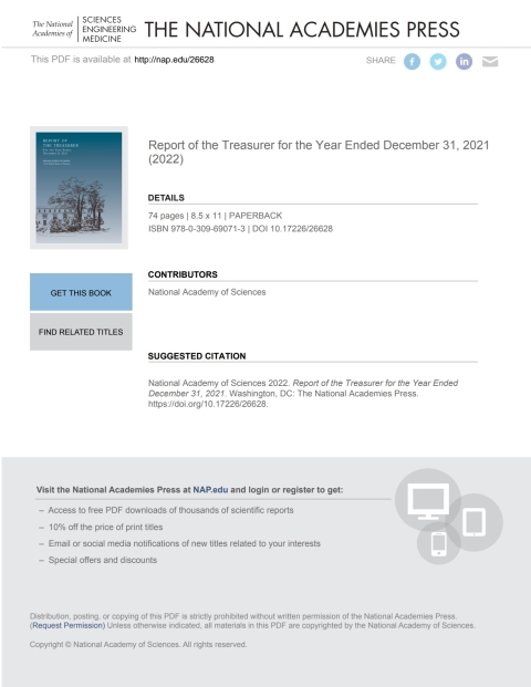 Cover image for book Report of the Treasurer for the Year Ended December 31, 2021