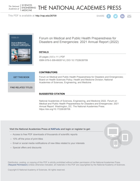 Cover image for book Forum on Medical and Public Health Preparedness for Disasters and Emergencies