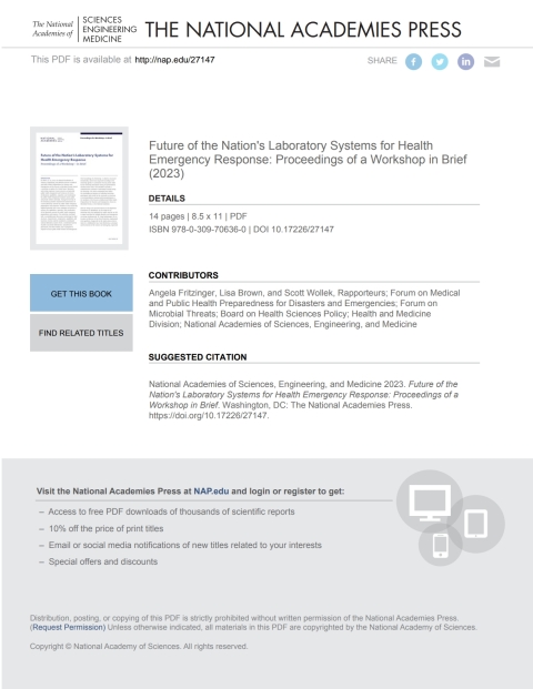 Cover image for book Future of the Nation's Laboratory Systems for Health Emergency Response