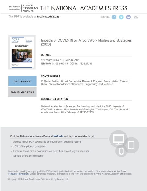 Cover image for book Impacts of COVID-19 on Airport Work Models and Strategies