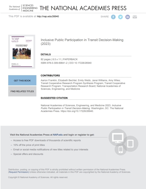Cover image for book Inclusive Public Participation in Transit Decision-Making
