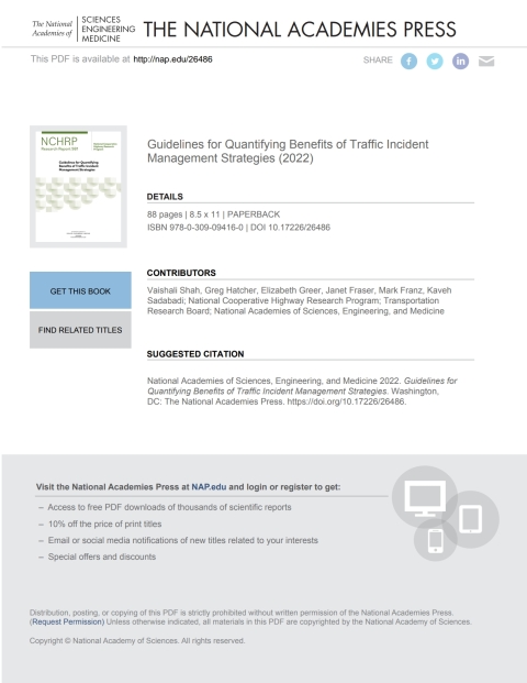 Cover image for book Guidelines for Quantifying Benefits of Traffic Incident Management Strategies