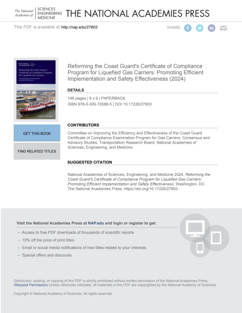 Cover image for book Reforming the Coast Guard's Certificate of Compliance Program for Liquefied Gas Carriers