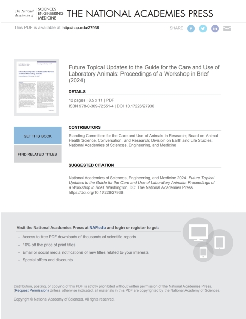 Cover image for book Future Topical Updates to the Guide for the Care and Use of Laboratory Animals