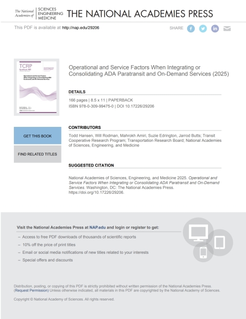 Cover image for book Operational and Service Factors When Integrating or Consolidating ADA Paratransit and On-Demand Services