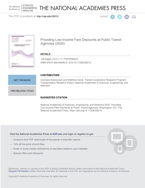 Cover image for book Providing Low-Income Fare Discounts at Public Transit Agencies
