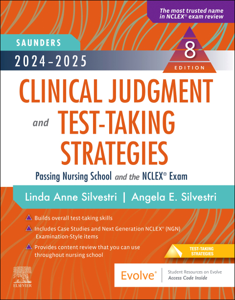 Cover image for book 2024-2025 Saunders Clinical Judgment and Test-Taking Strategies