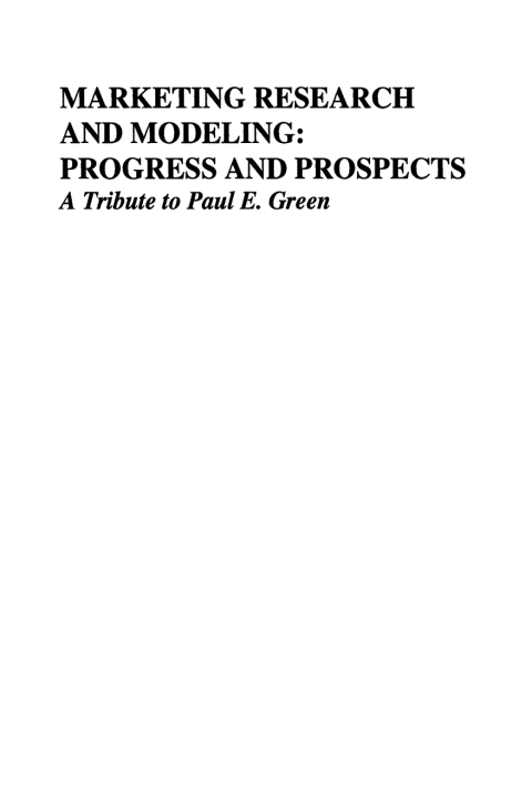 Cover image for book Marketing Research and Modeling: Progress and Prospects