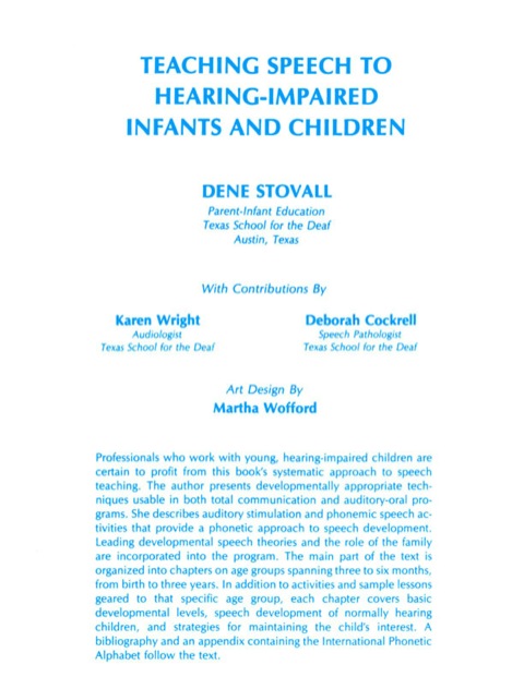Cover image for book Teaching Speech to Hearing-impaired Infants and Children: Zero to Three Years