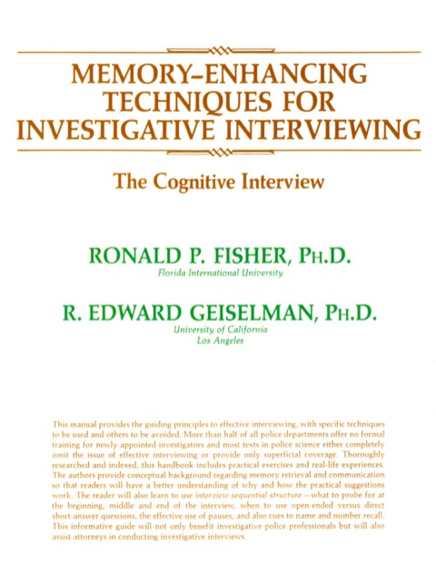 Cover image for book Memory Enhancing Techniques for Investigative Interviewing;The Cognitive Interview