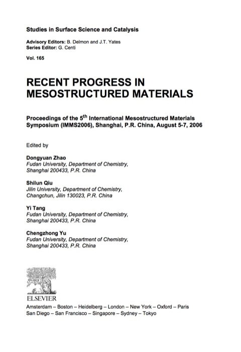 Cover image for book Recent Progress in Mesostructured Materials: Proceedings of the 5th International Mesostructured Materials Symposium (IMMS 2006) Shanghai, China, August 5-7, 2006