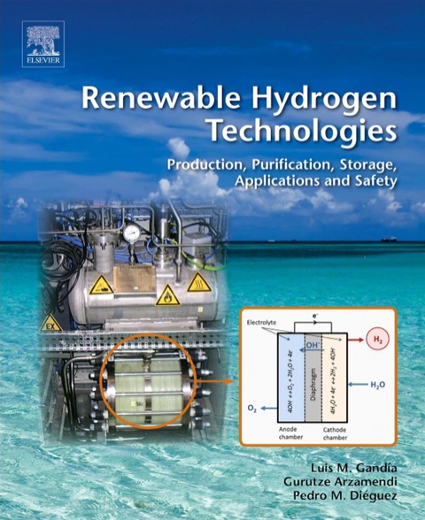 Cover image for book Renewable Hydrogen Technologies: Production, Purification,  Storage, Applications and Safety