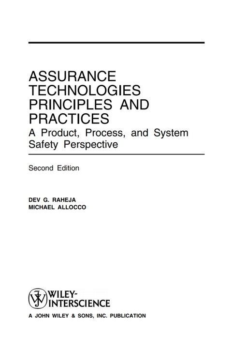 Cover image for book Assurance Technologies Principles and Practices: A Product, Process, and System Safety Perspective