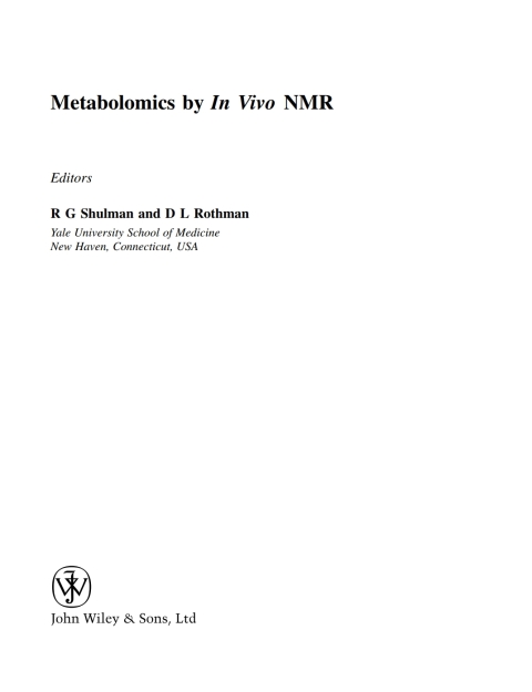 Cover image for book Metabolomics by In Vivo NMR
