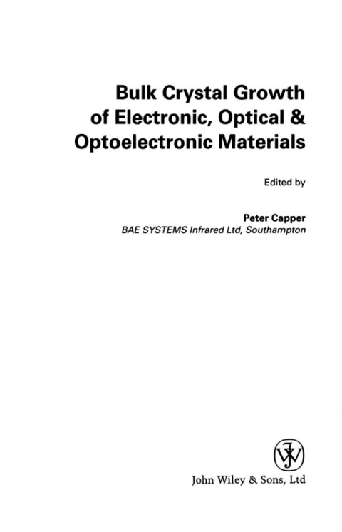 Cover image for book Bulk Crystal Growth of Electronic, Optical and Optoelectronic Materials