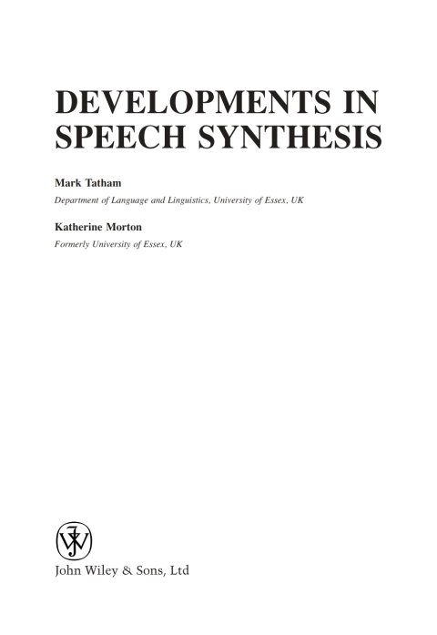 Cover image for book Developments in Speech Synthesis