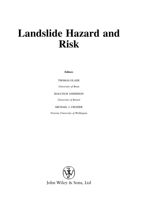 Landslide Hazard and Risk 