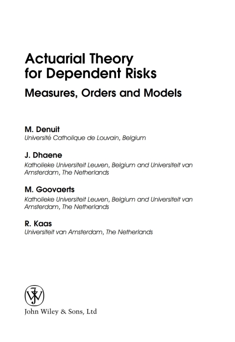 Cover image for book Actuarial Theory for Dependent Risks