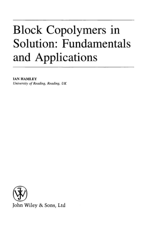 Cover image for book Block Copolymers in Solution: Fundamentals and Applications
