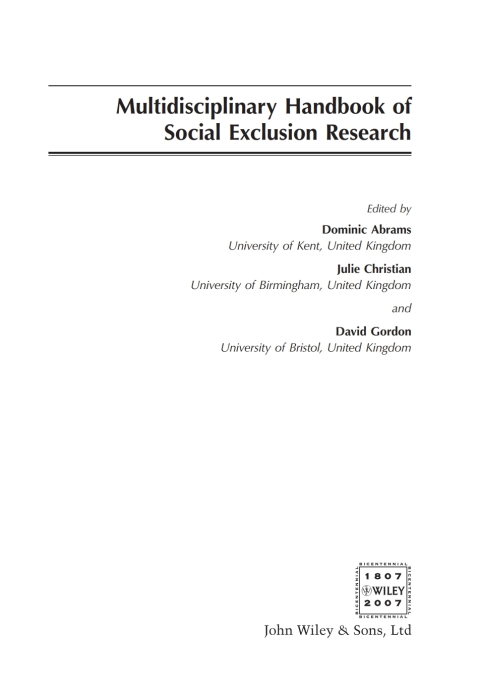 Multidisciplinary Handbook of Social Exclusion Research 