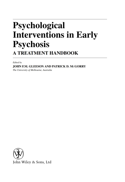 Psychological Interventions in Early Psychosis: A Treatment Handbook 