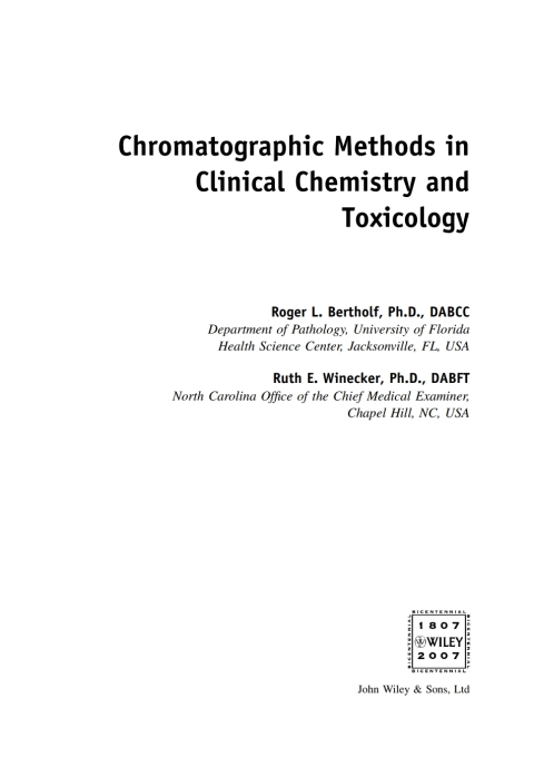 Cover image for book Chromatographic Methods in Clinical Chemistry and Toxicology