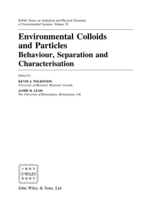 Cover image for book Environmental Colloids and Particles