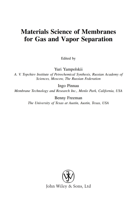 Cover image for book Materials Science of Membranes for Gas and Vapor Separation