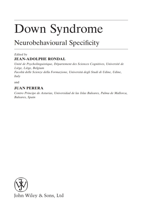 Cover image for book Down Syndrome: Neurobehavioural Specificity