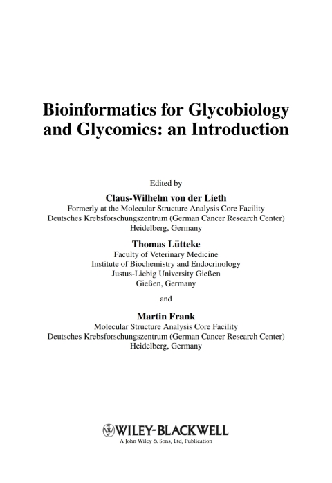 Cover image for book Bioinformatics for Glycobiology and Glycomics: An Introduction