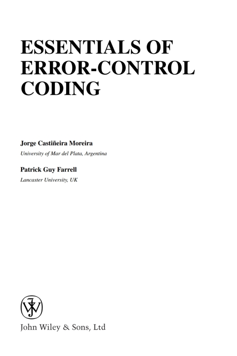 Cover image for book Essentials of Error-Control Coding