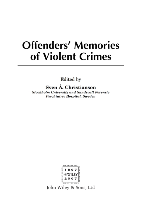 Cover image for book Offenders' Memories of Violent Crimes