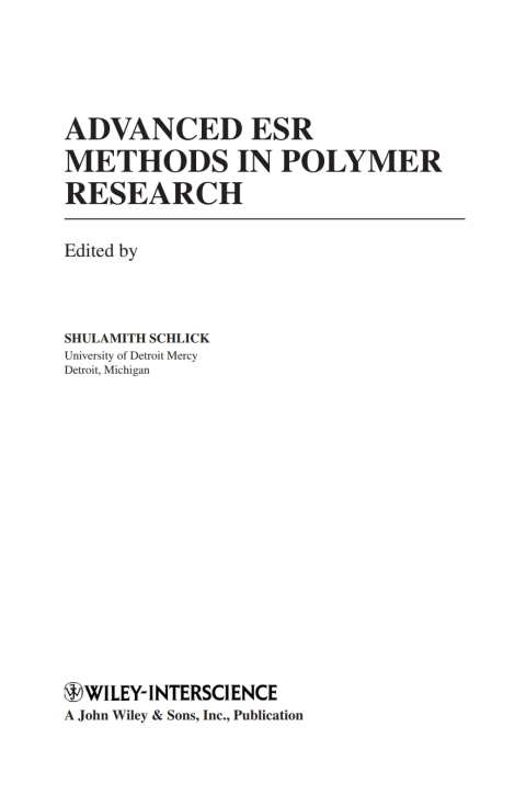 Cover image for book Advanced ESR Methods in Polymer Research