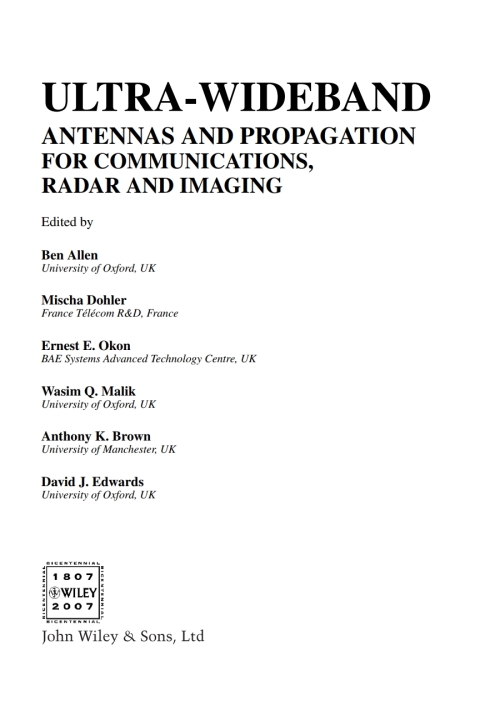 Cover image for book Ultra-Wideband Antennas and Propagation