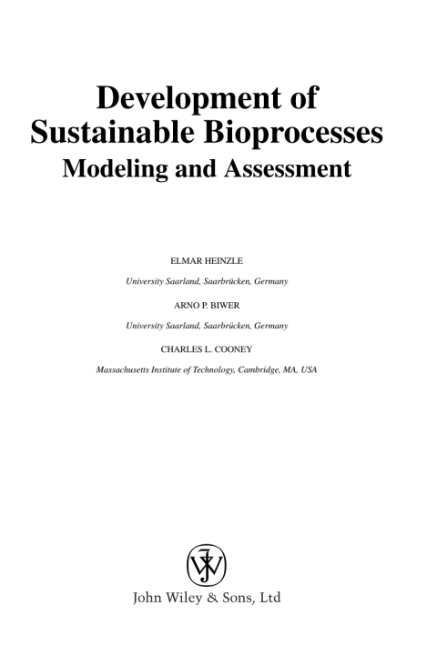 Cover image for book Development of Sustainable Bioprocesses: Modeling and Assessment