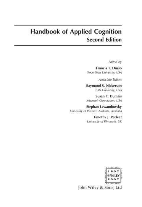 Cover image for book Handbook of Applied Cognition