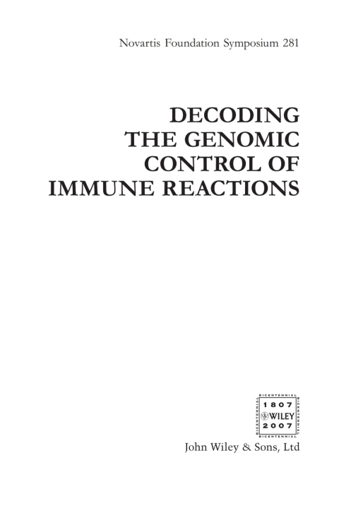 Cover image for book Decoding the Genomic Control of Immune Reactions