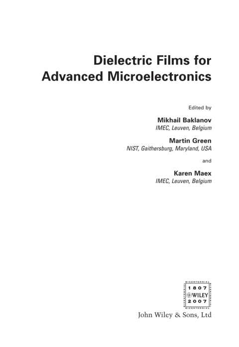 Cover image for book Dielectric Films for Advanced Microelectronics
