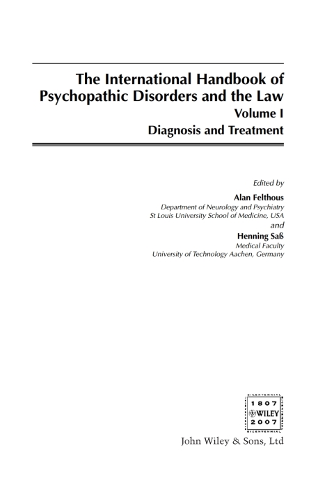 Cover image for book The International Handbook on Psychopathic Disorders and the Law, Volume II