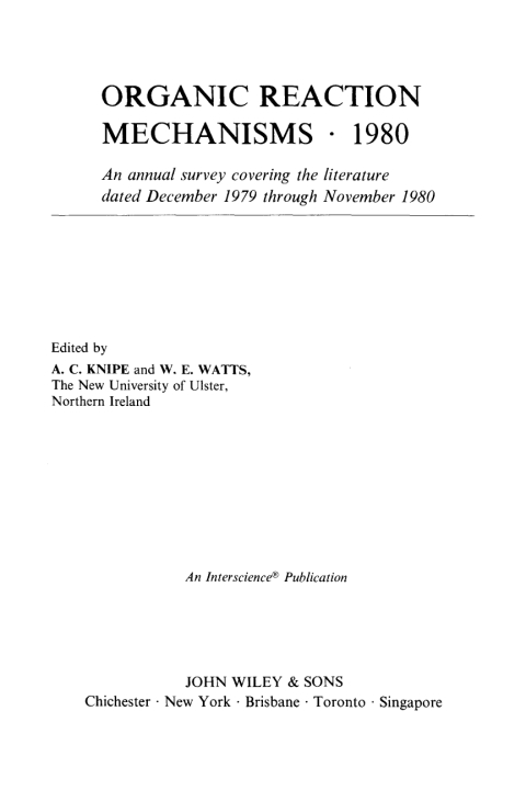 Cover image for book Organic Reaction Mechanisms 1980