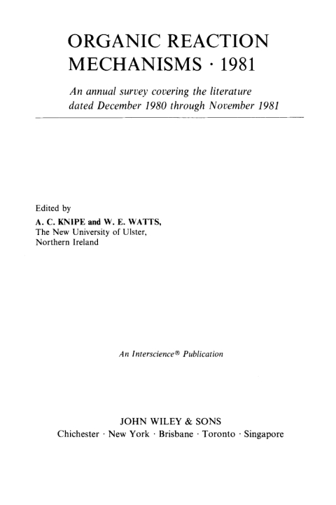 Cover image for book Organic Reaction Mechanisms 1981