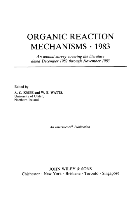 Cover image for book Organic Reaction Mechanisms 1983