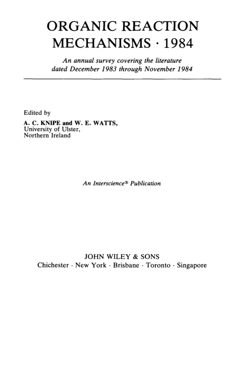 Cover image for book Organic Reaction Mechanisms 1984