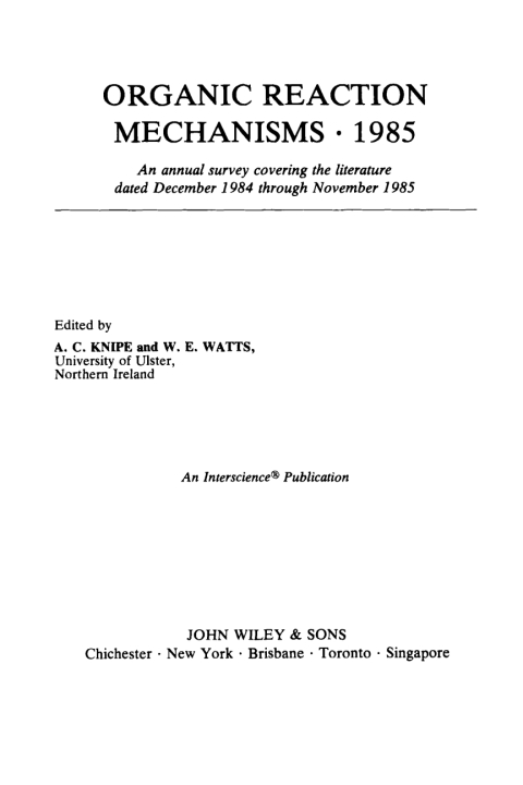 Cover image for book Organic Reaction Mechanisms 1985