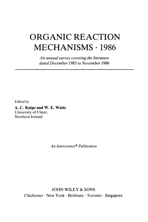 Cover image for book Organic Reaction Mechanisms 1986