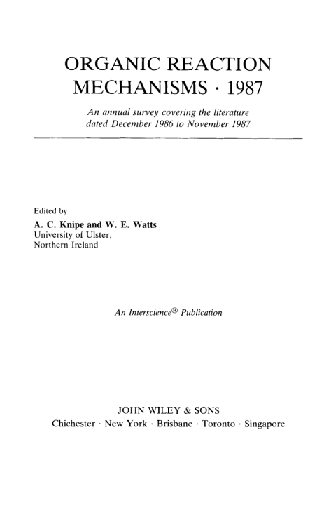 Cover image for book Organic Reaction Mechanisms 1987