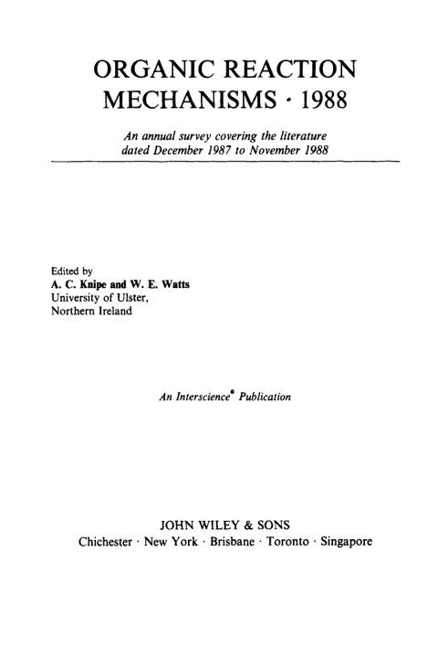 Cover image for book Organic Reaction Mechanisms 1988